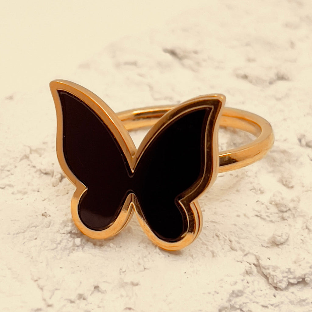 Signet Pearl Butterfly Ring (Black)