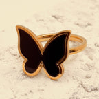Signet Pearl Butterfly Ring (Black)