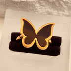 Signet Pearl Butterfly Ring (Black)