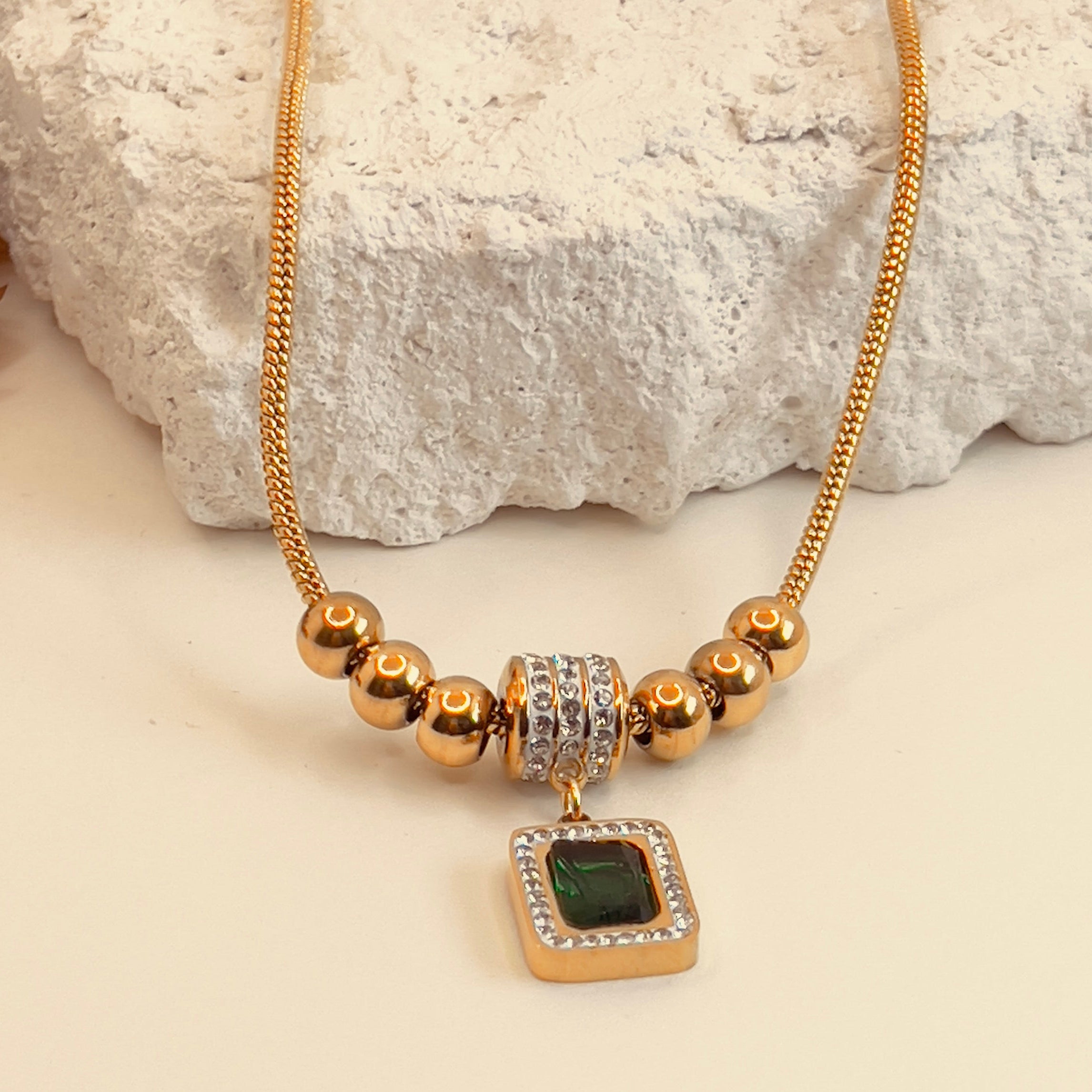Square Zircon Titanium Necklace