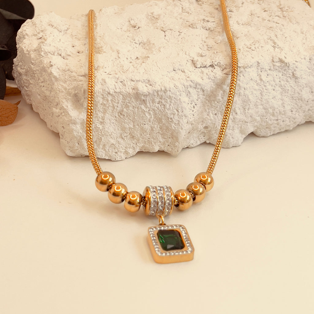Square Zircon Titanium Necklace