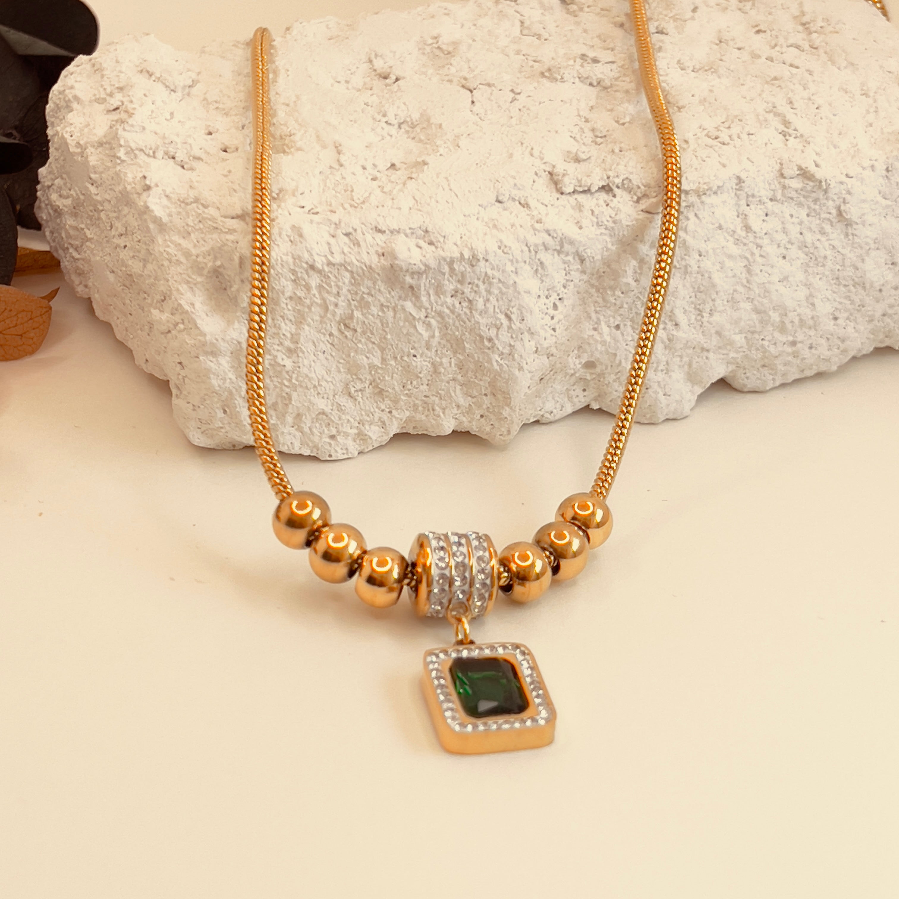 Square Zircon Titanium Necklace