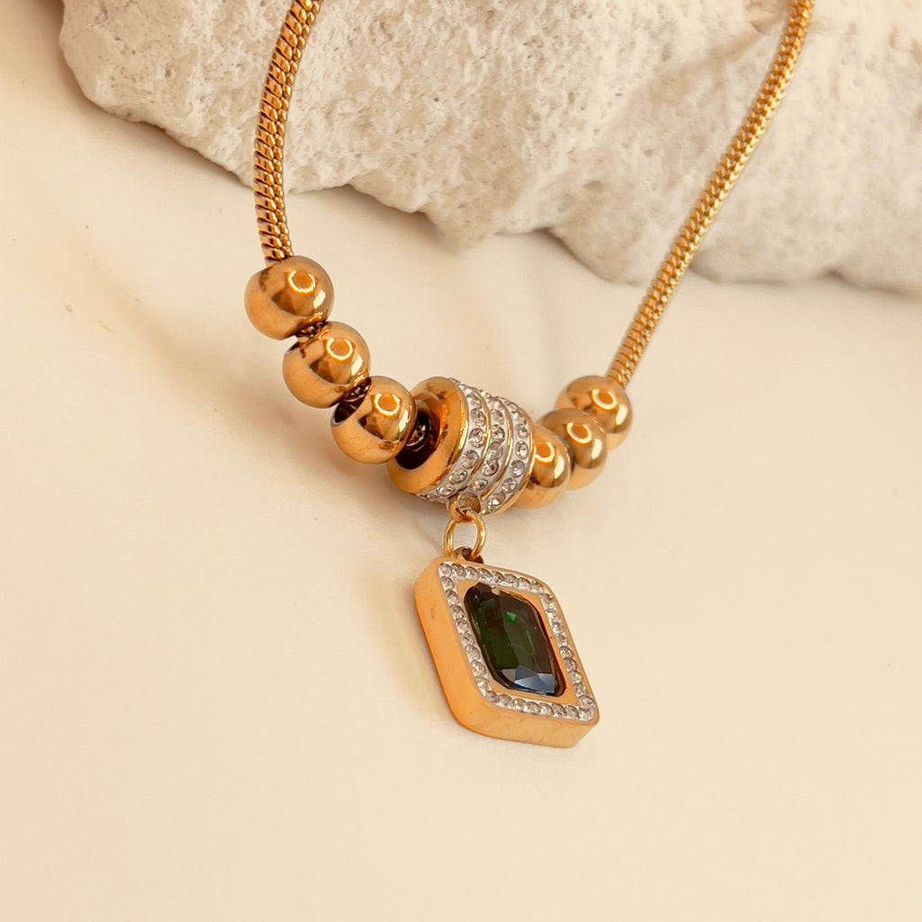 Square Zircon Titanium Necklace