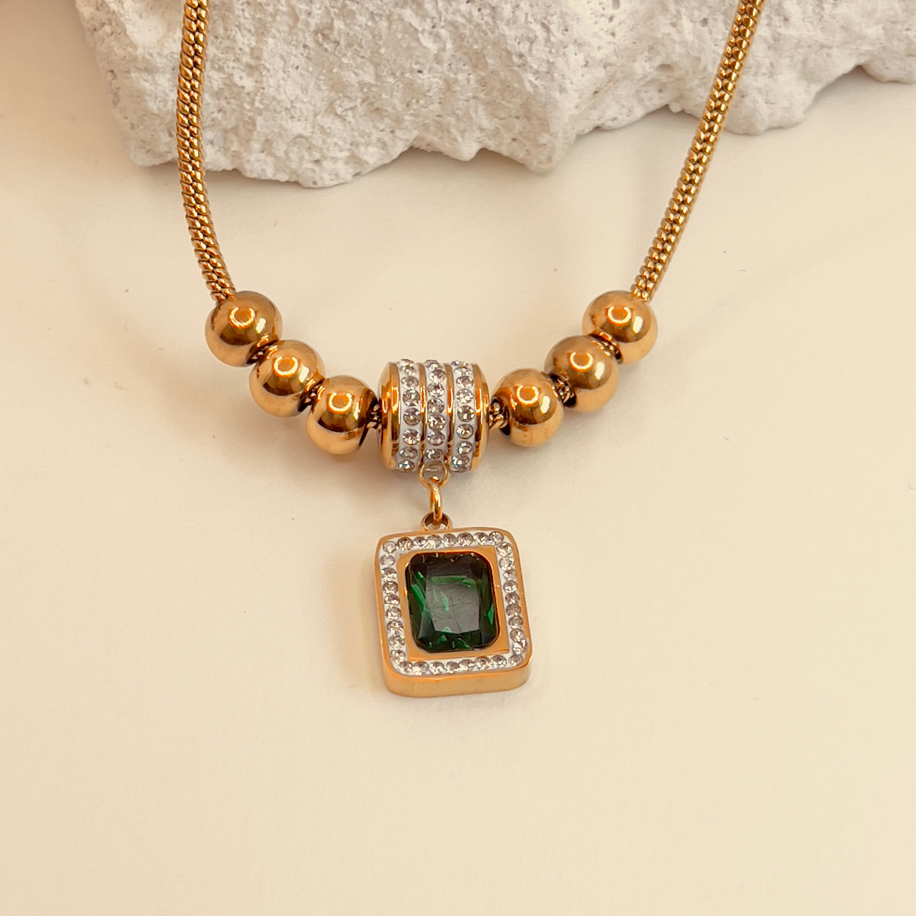Square Zircon Titanium Necklace