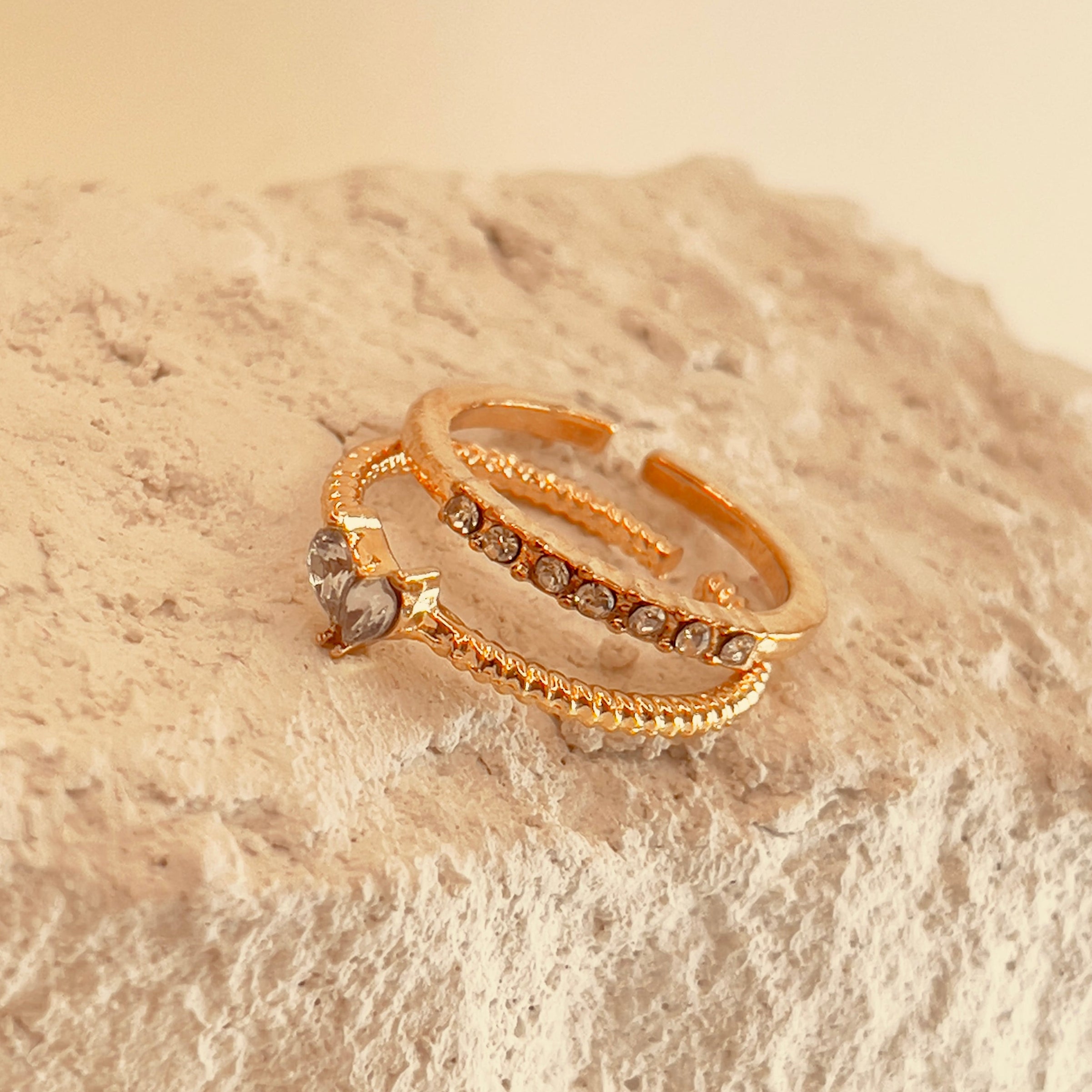 Heart Shape Alloy Plating Inlay Rhinestones Ring