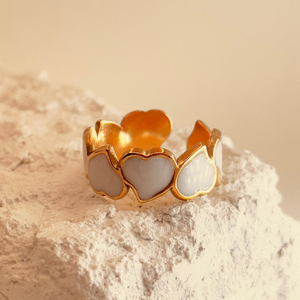 Retro Pearl Heart Ring
