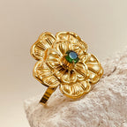 Flower green Zirconium Ring