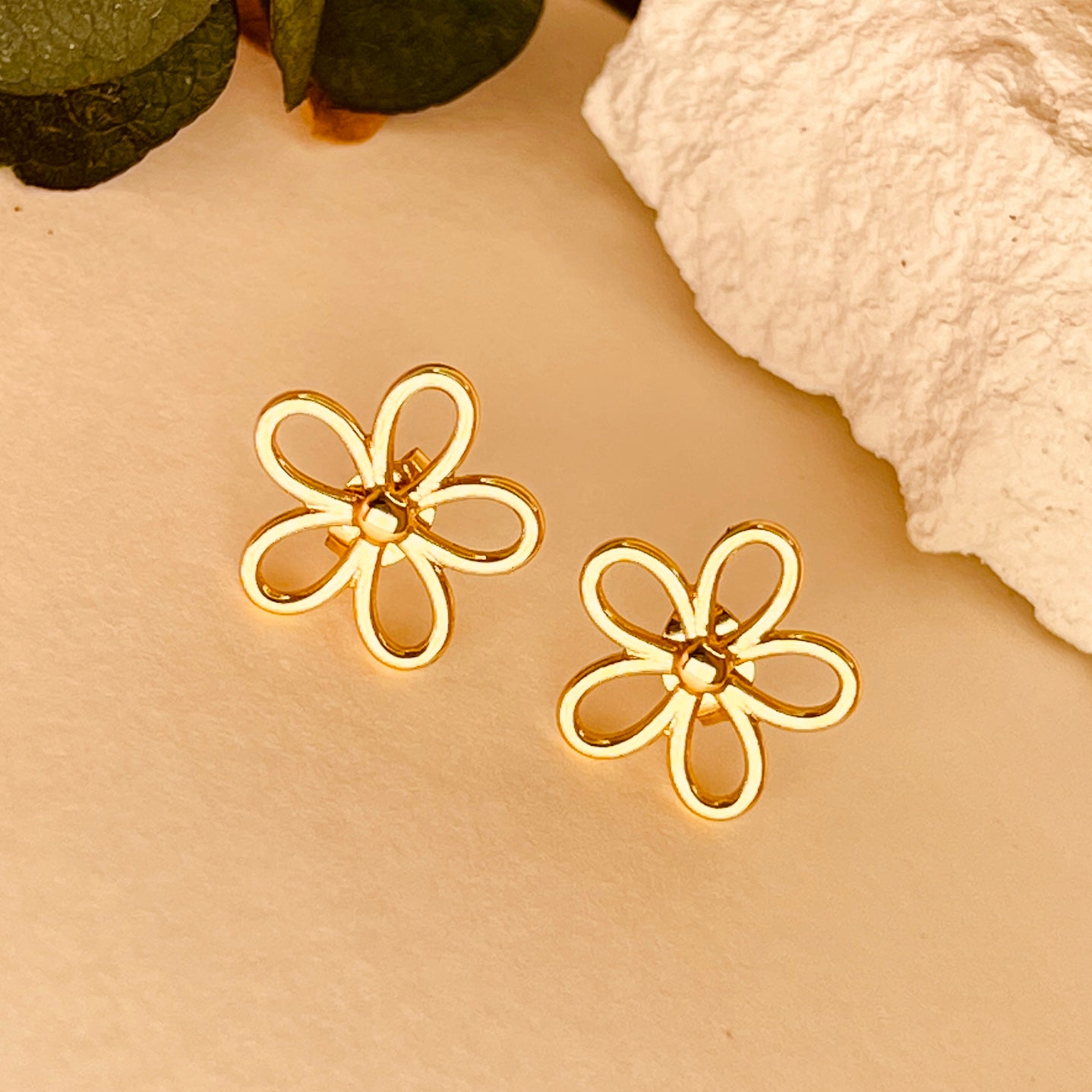 Flower Gold Electroplating Ear Studs