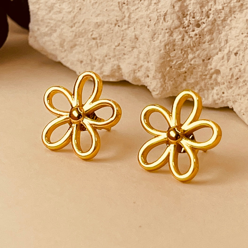 Flower Gold Electroplating Ear Studs