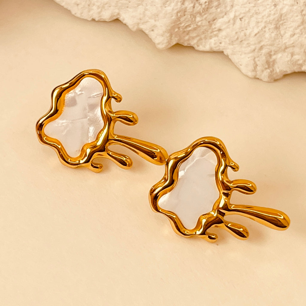 Clouds Titanium Steel Ear Studs - White