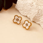 Zircon Flower 18K Gold Plating  Ear Studs