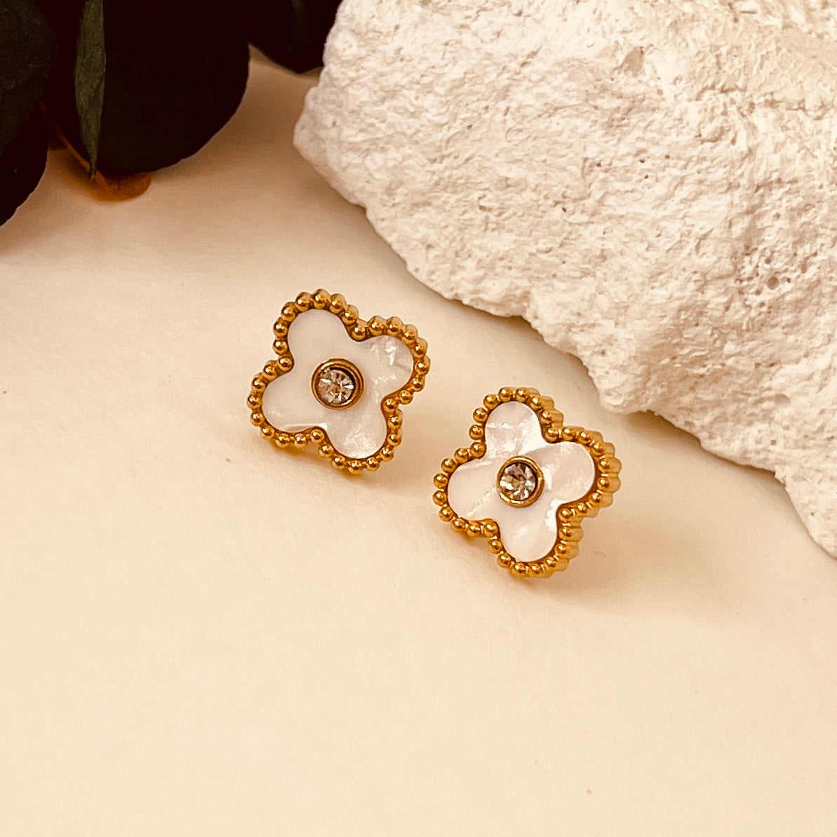 Zircon Flower 18K Gold Plating  Ear Studs
