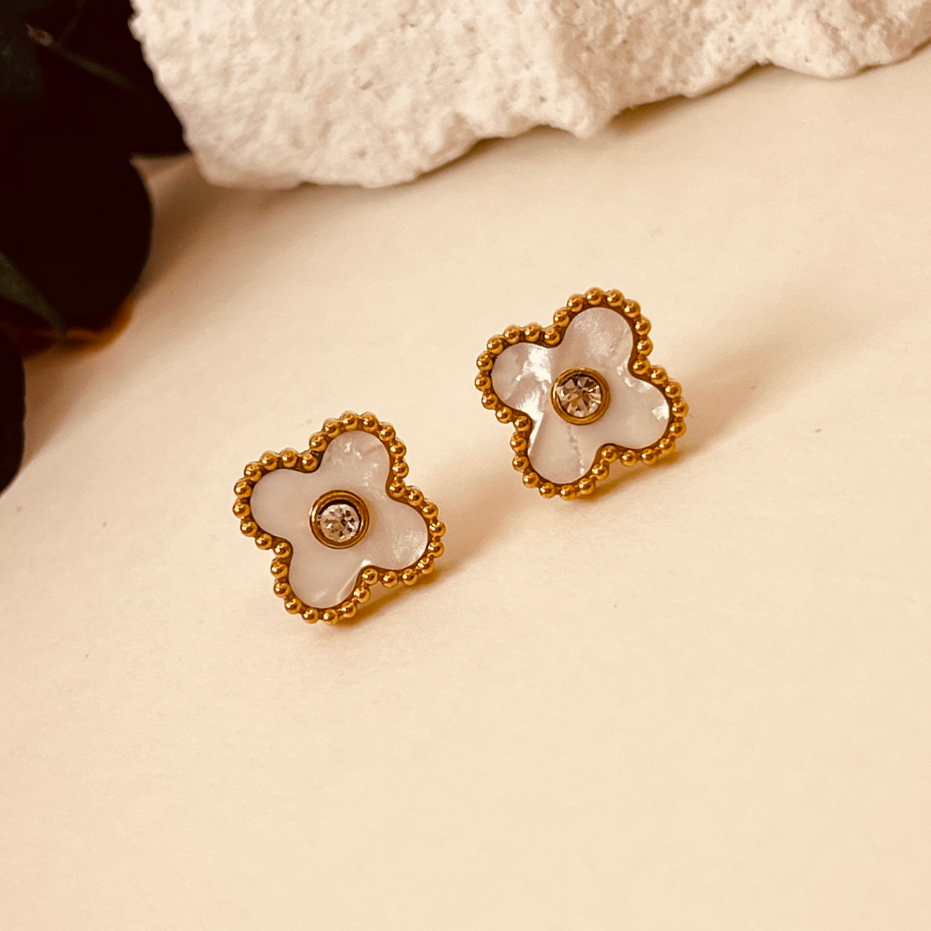 Zircon Flower 18K Gold Plating  Ear Studs