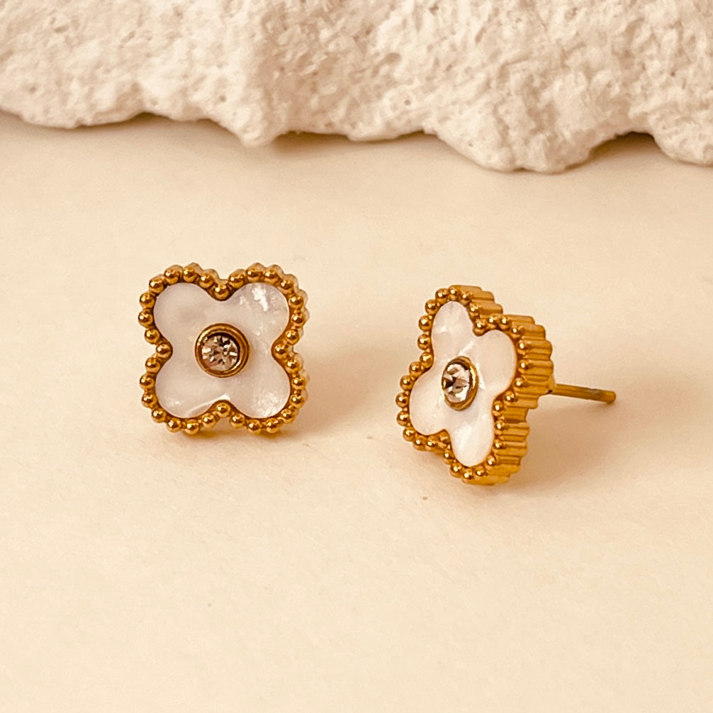 Zircon Flower 18K Gold Plating  Ear Studs