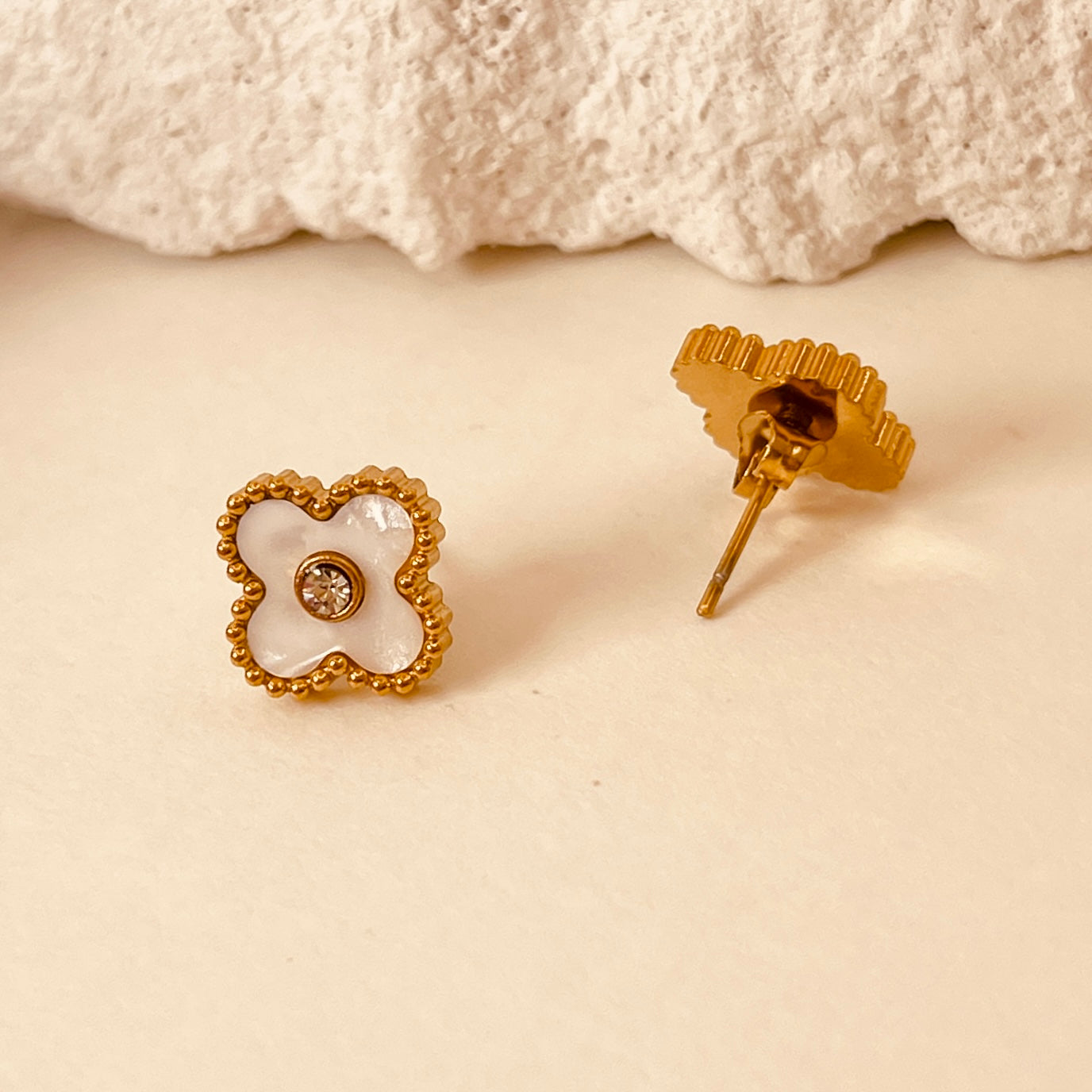 Zircon Flower 18K Gold Plating  Ear Studs