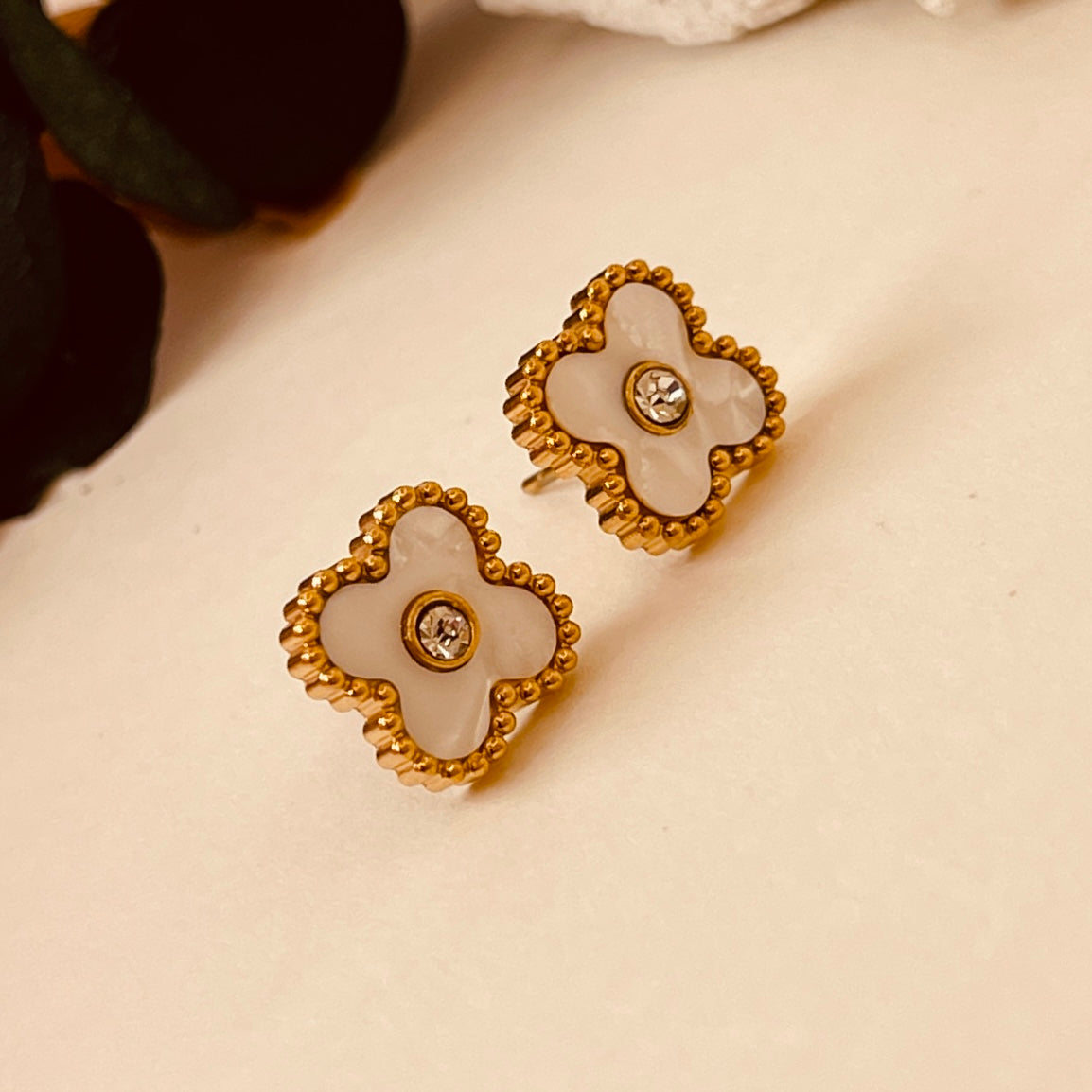 Zircon Flower 18K Gold Plating  Ear Studs