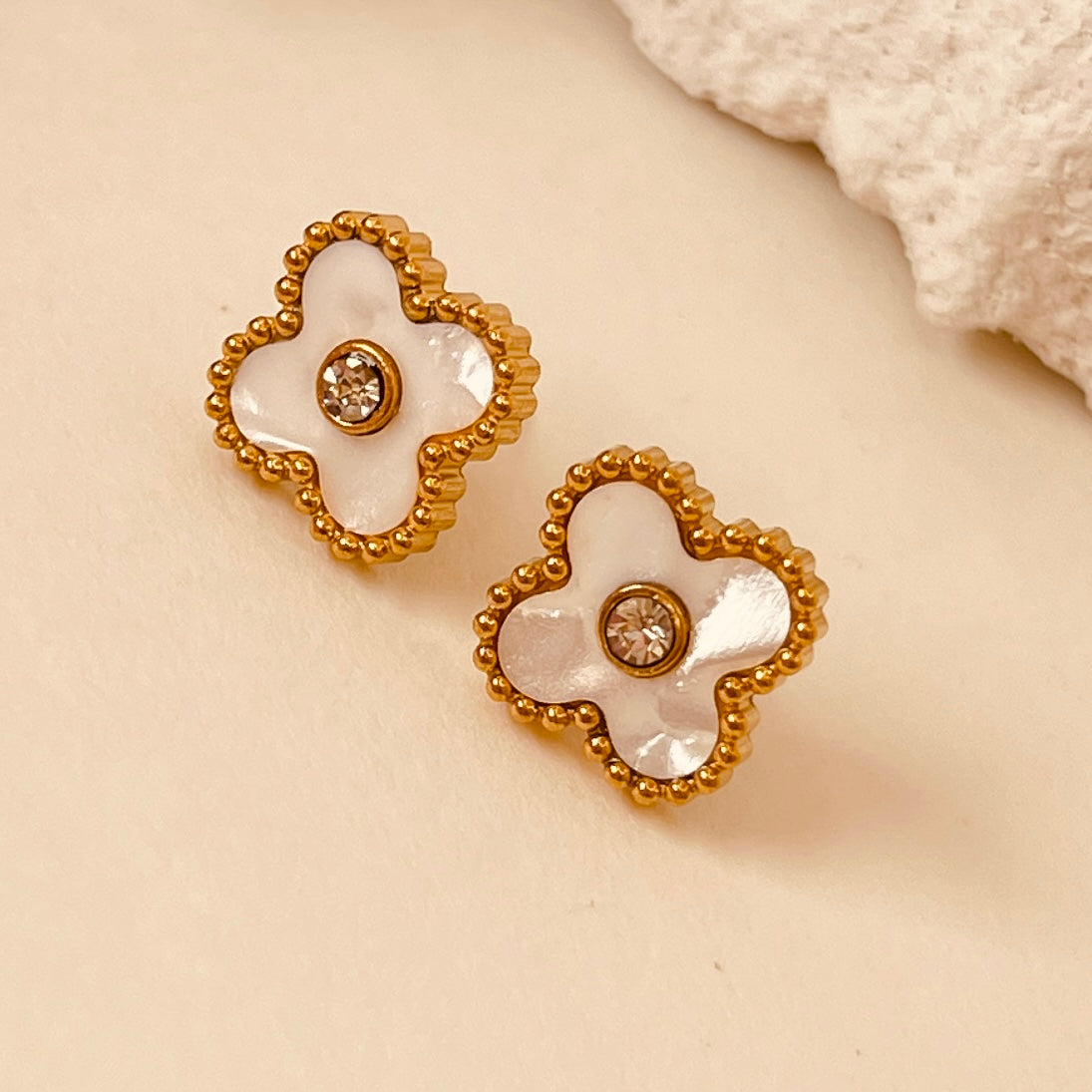Zircon Flower 18K Gold Plating  Ear Studs