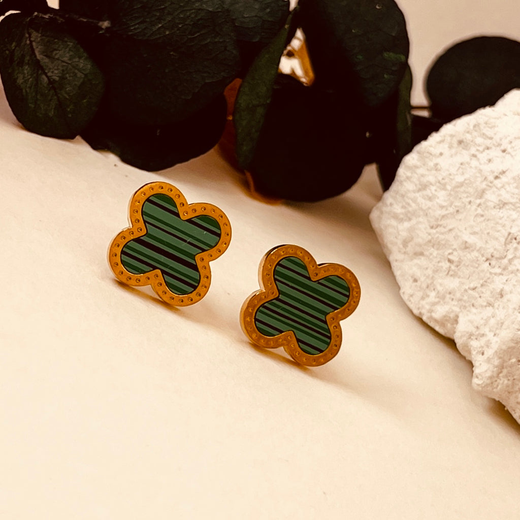 Four Leave Clover Green Studs