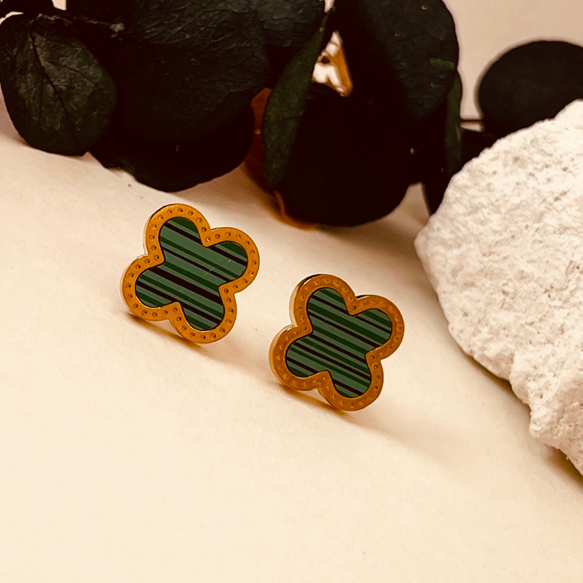 Four Leave Clover Green Studs