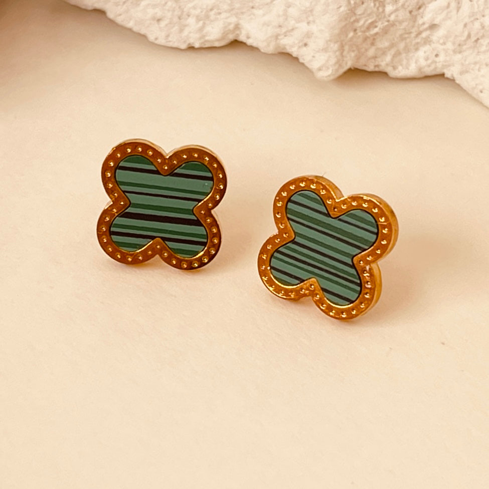 Four Leave Clover Green Studs