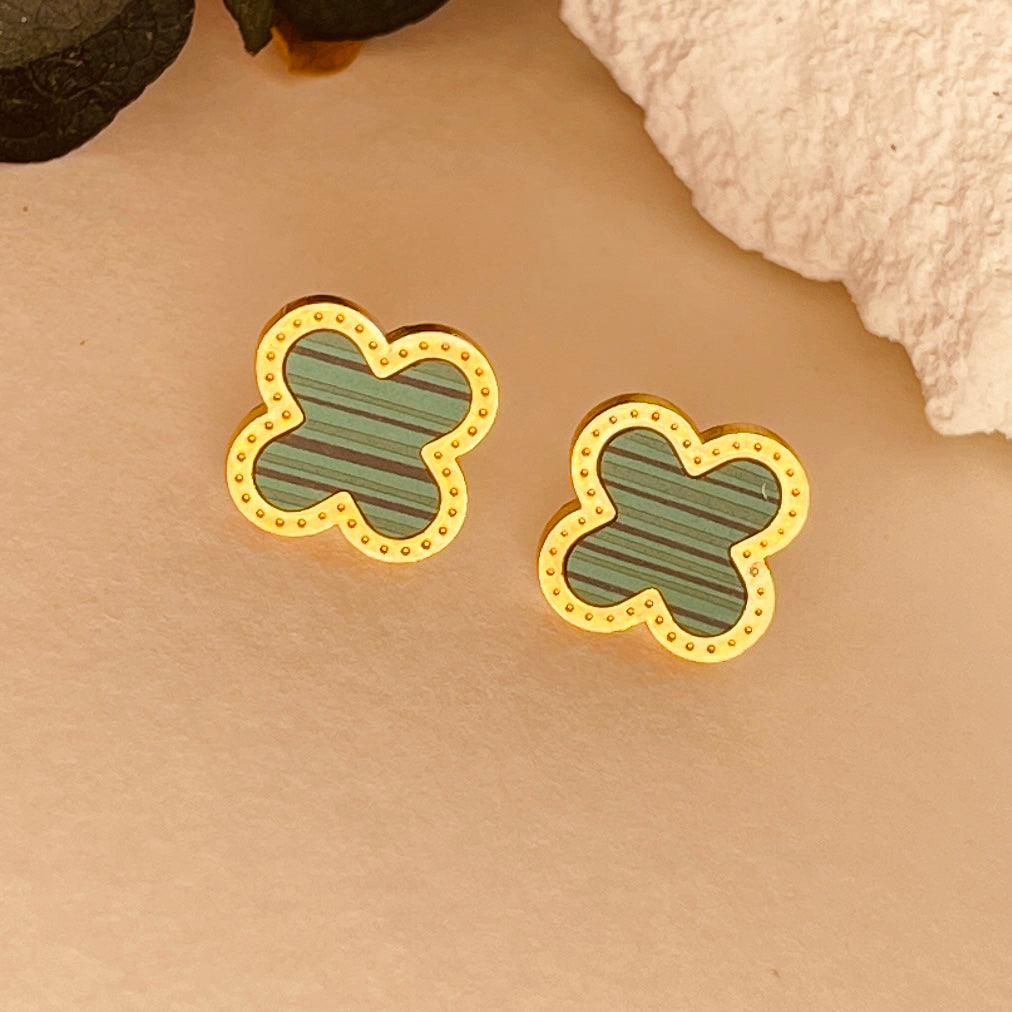 Four Leave Clover Green Studs