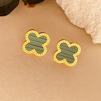 Four Leave Clover Green Studs