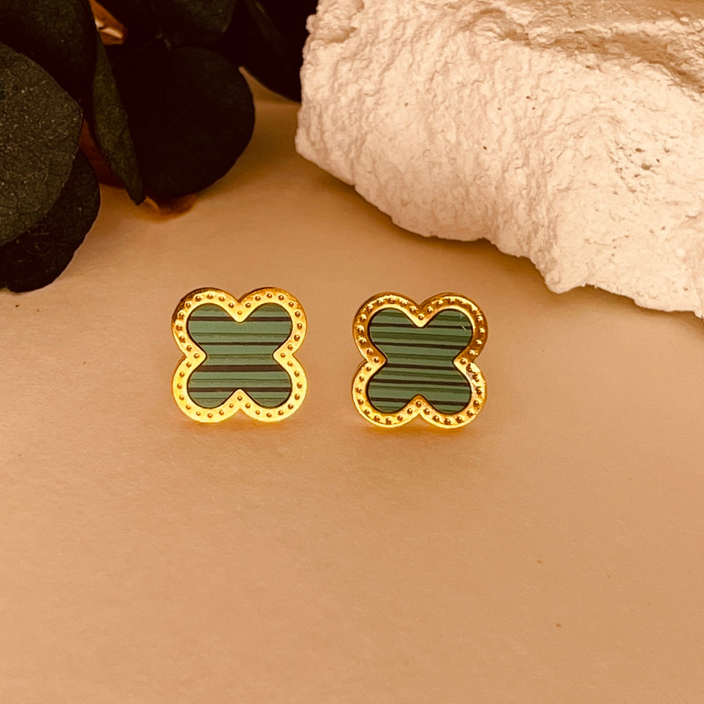 Four Leave Clover Green Studs