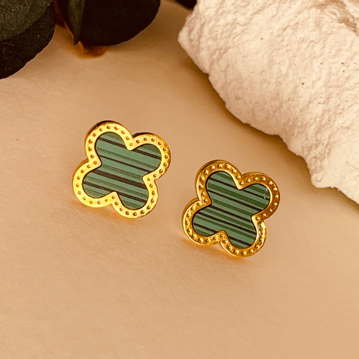 Four Leave Clover Green Studs