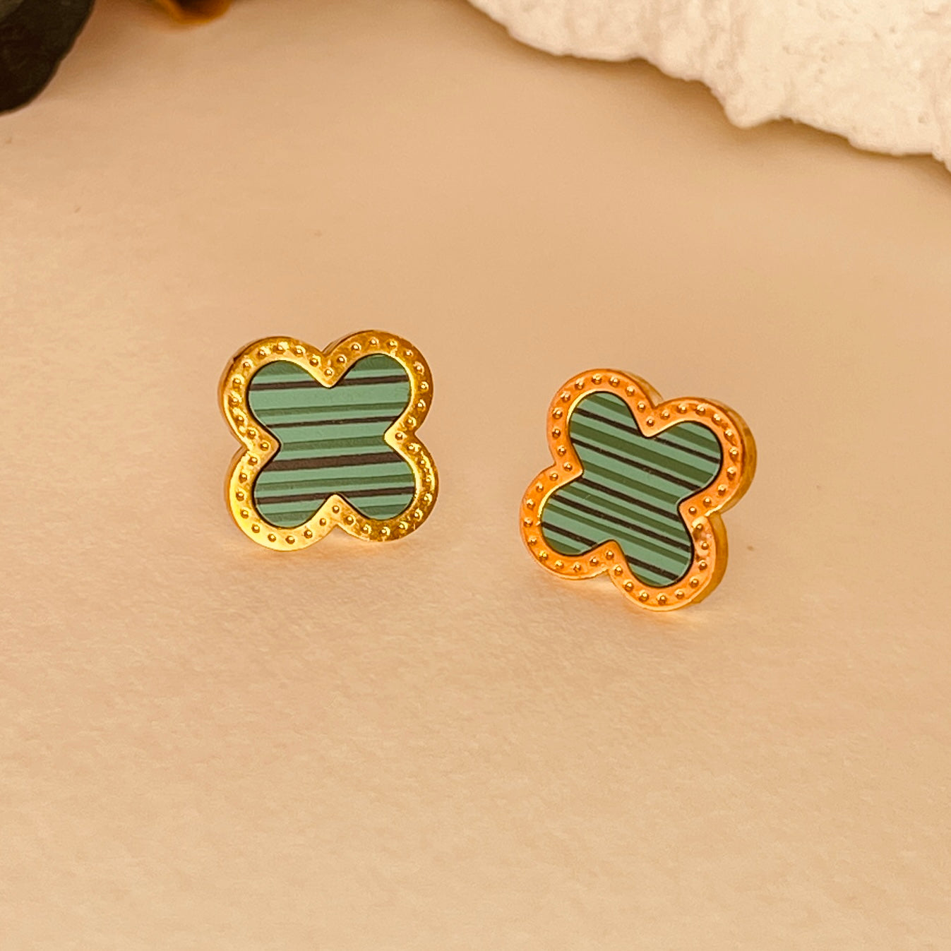 Four Leave Clover Green Studs