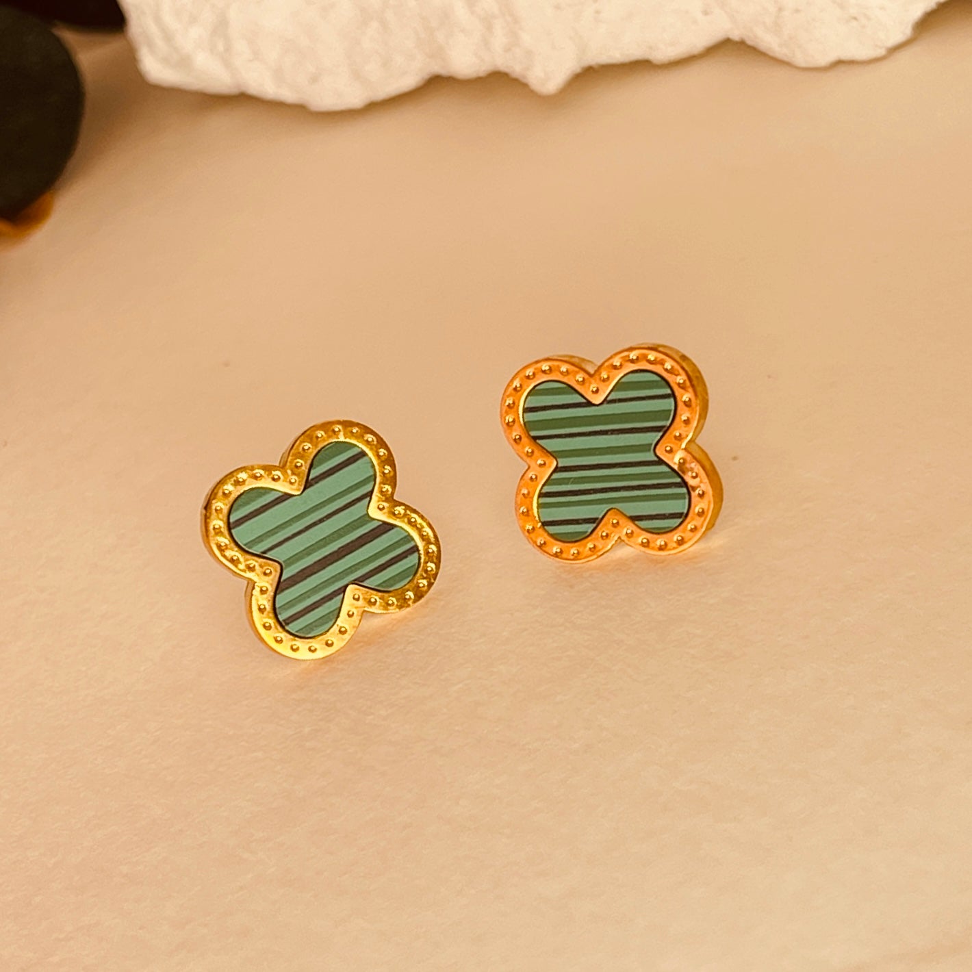 Four Leave Clover Green Studs