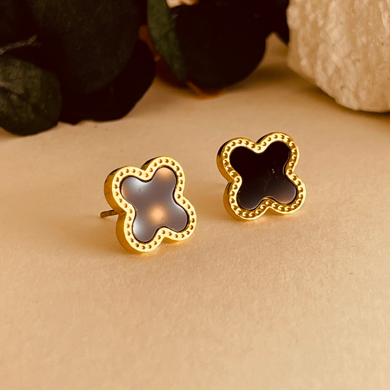 Four Leave Clover Black Studs