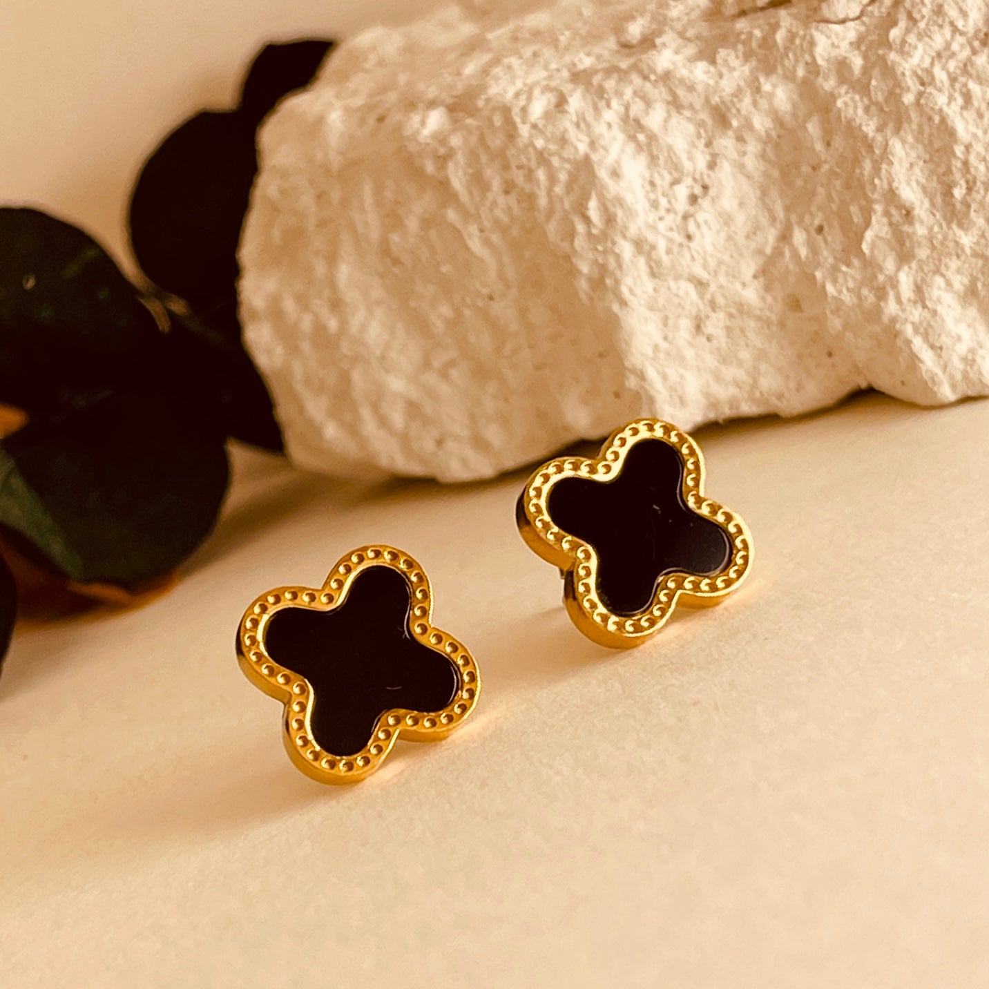 Four Leave Clover Black Studs