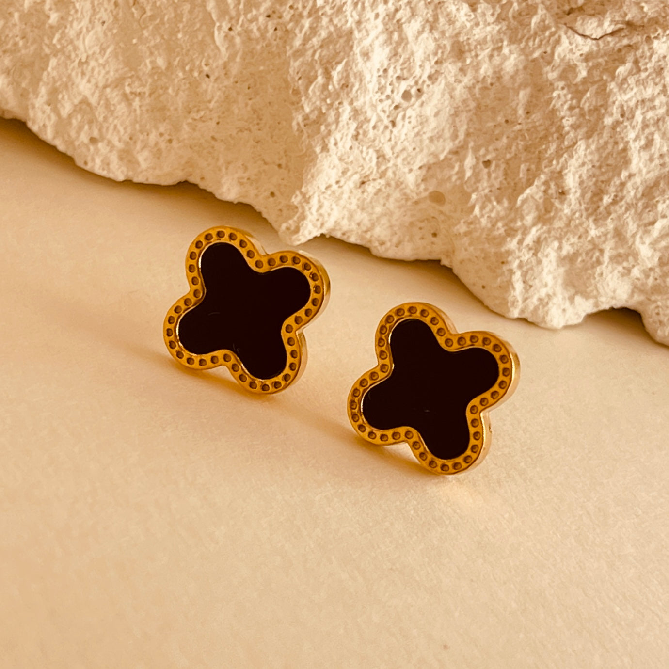 Four Leave Clover Black Studs