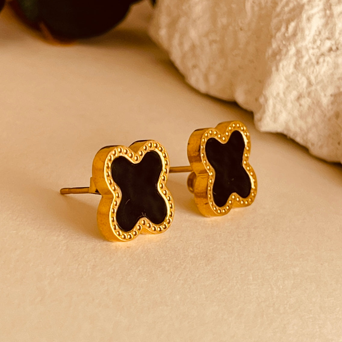 Four Leave Clover Black Studs