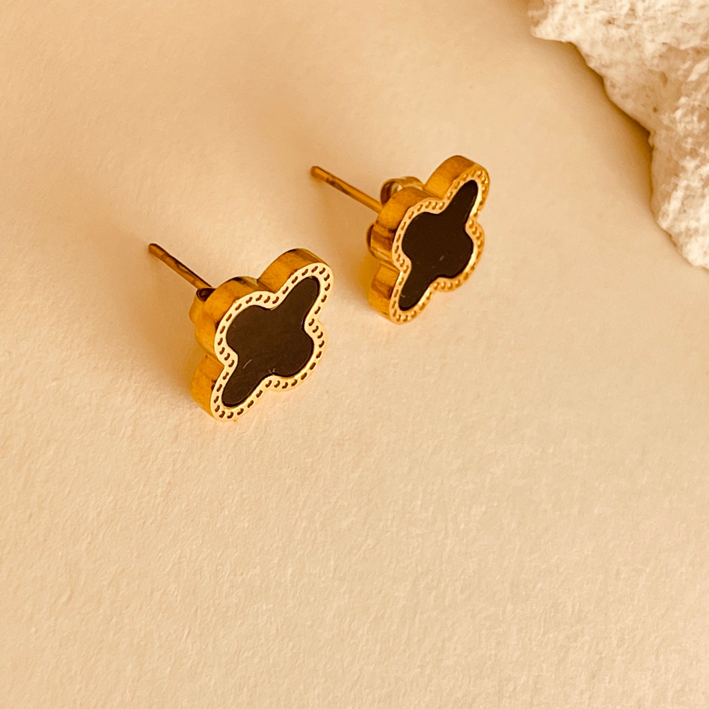 Four Leave Clover Black Studs