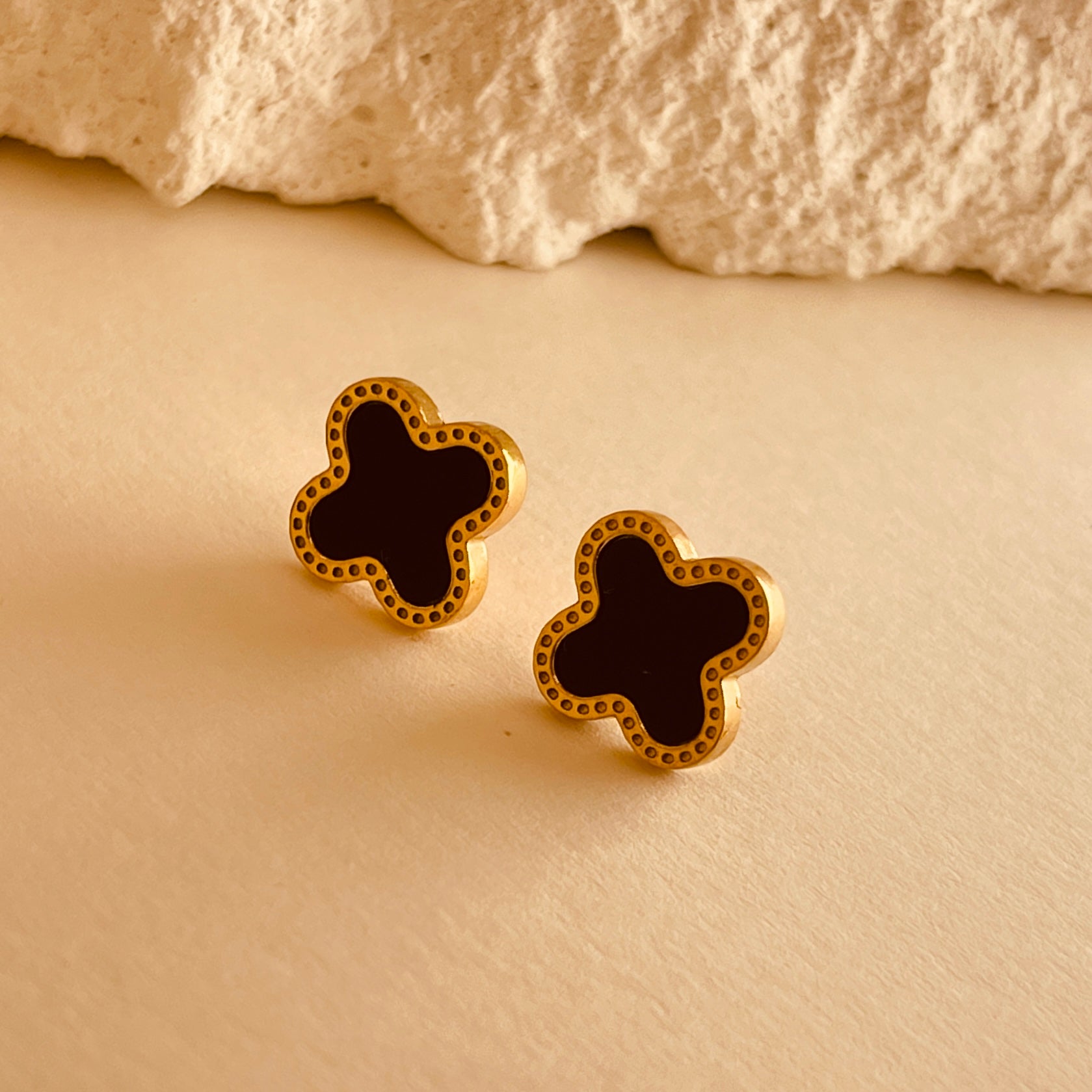 Four Leave Clover Black Studs