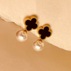 Mid Night Clover Pearl Luxe Hoops - Black