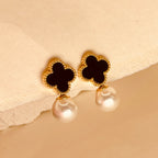 Mid Night Clover Pearl Luxe Hoops - Black