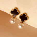 Mid Night Clover Pearl Luxe Hoops - Black