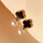 Mid Night Clover Pearl Luxe Hoops - Black