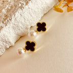 Mid Night Clover Pearl Luxe Hoops - Black