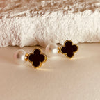 Mid Night Clover Pearl Luxe Hoops - Black