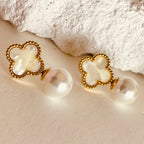 Mid Night Clover Pearl Luxe Hoops - White