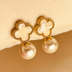 Mid Night Clover Pearl Luxe Hoops - White