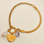 Wave Heart Charm Pearl Bracelet