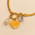 Wave Heart Charm Pearl Bracelet
