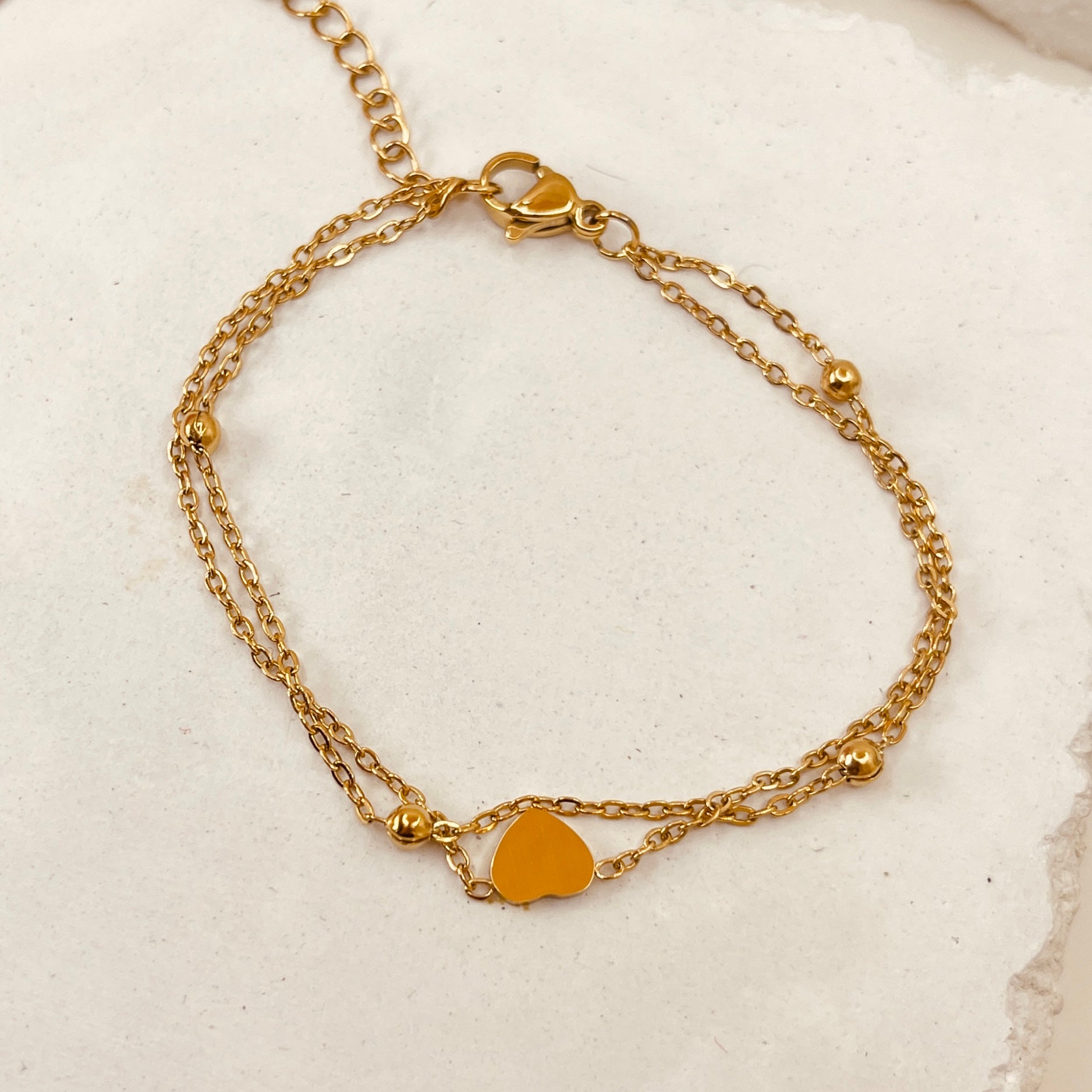Layer beads Heart Bracelet 18K Gold