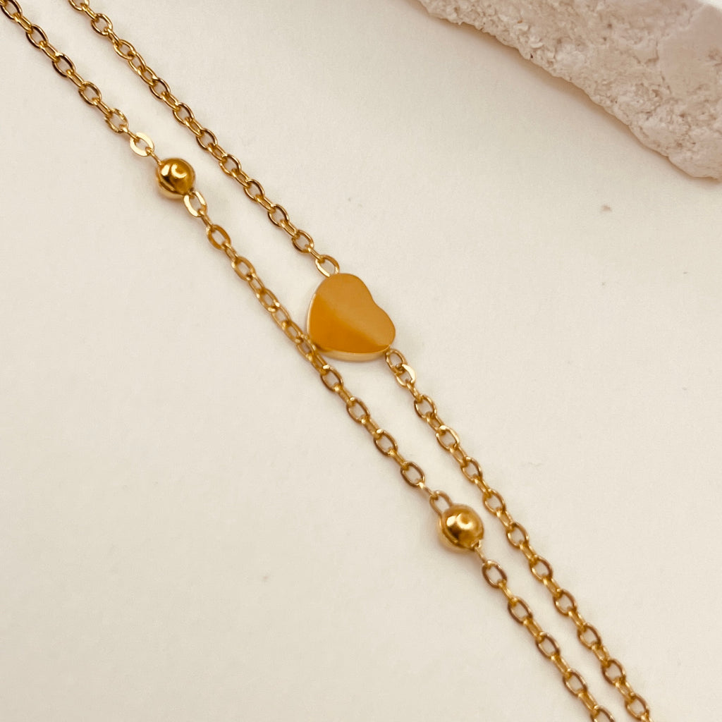 Layer beads Heart Bracelet 18K Gold