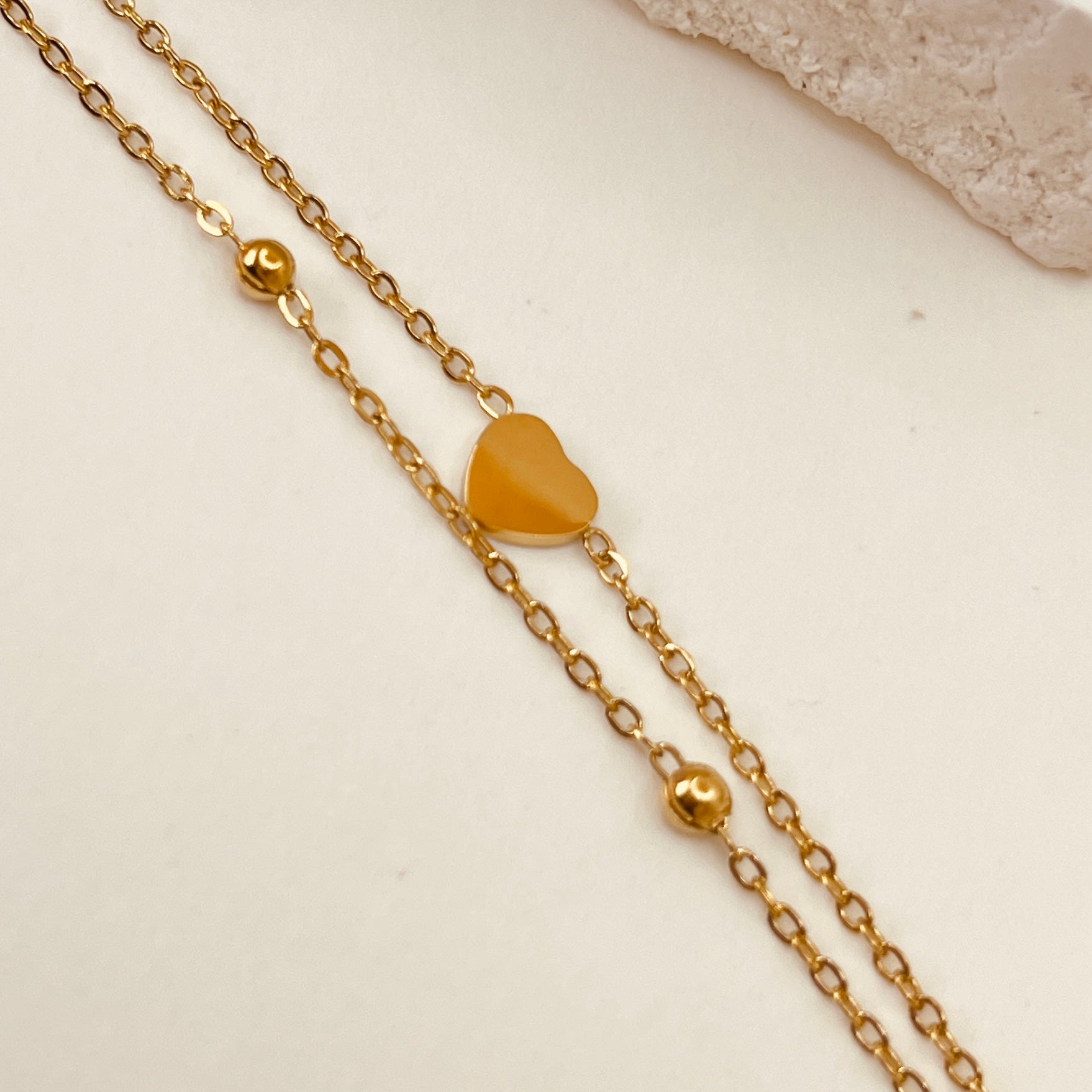 Layer beads Heart Bracelet 18K Gold