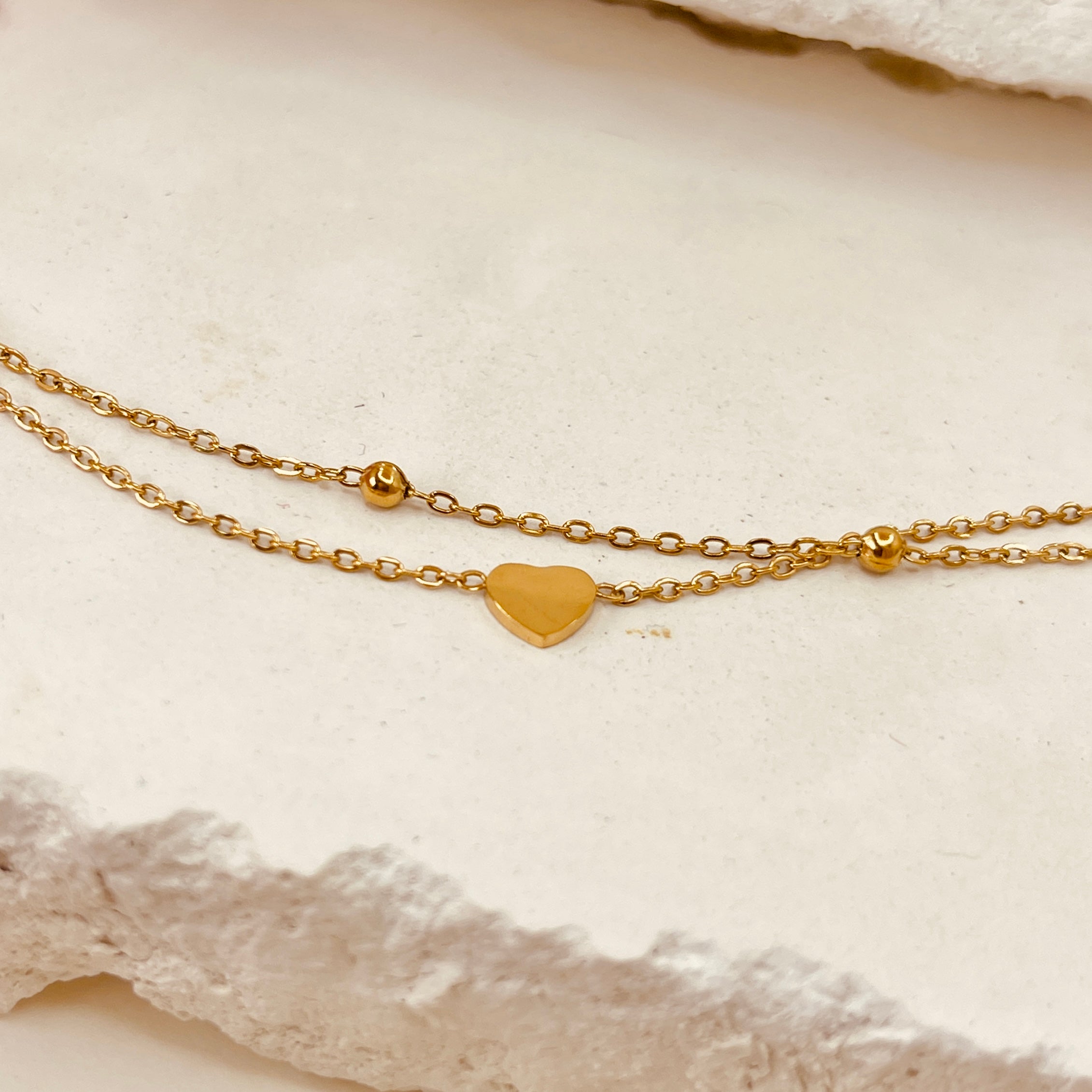 Layer beads Heart Bracelet 18K Gold
